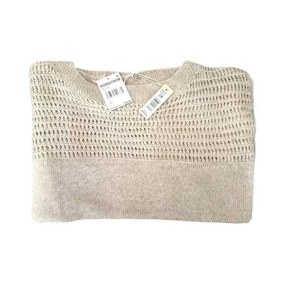 Max Studio Womens Plus Beige Knit Crew Neck Open Weave Dolman Sweater Sz 2X New - Picture 4 of 10